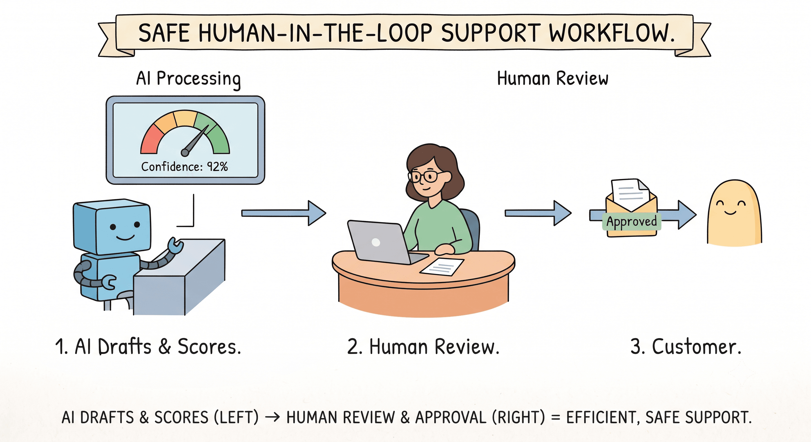 Human-in-the-loop AI support workflow diagram